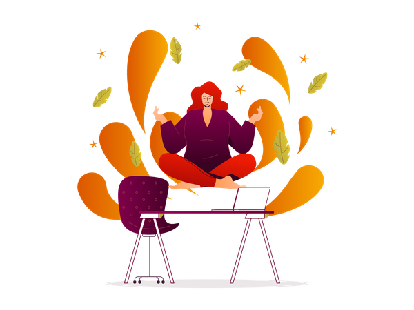 Mujer haciendo meditación en la oficina  Ilustración