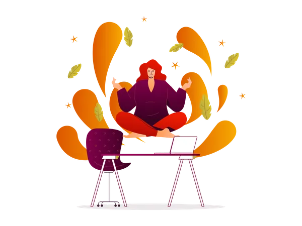 Mujer haciendo meditación en la oficina  Ilustración