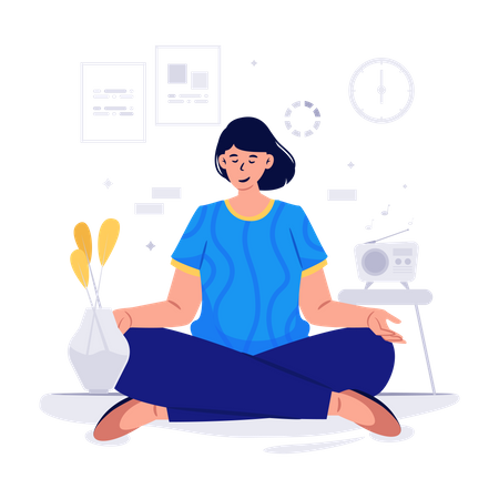 Mujer haciendo meditación matutina  Ilustración