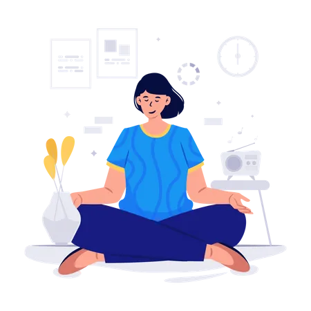 Mujer haciendo meditación matutina  Ilustración