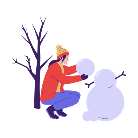 Mujer haciendo muñeco de nieve  Ilustración