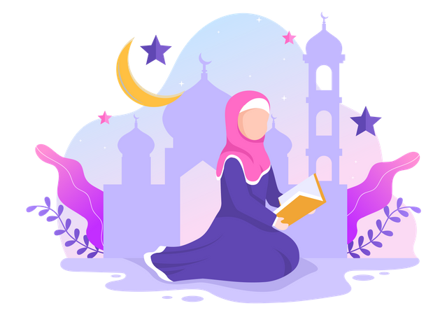 Mujer haciendo la oración del Ramadán  Ilustración