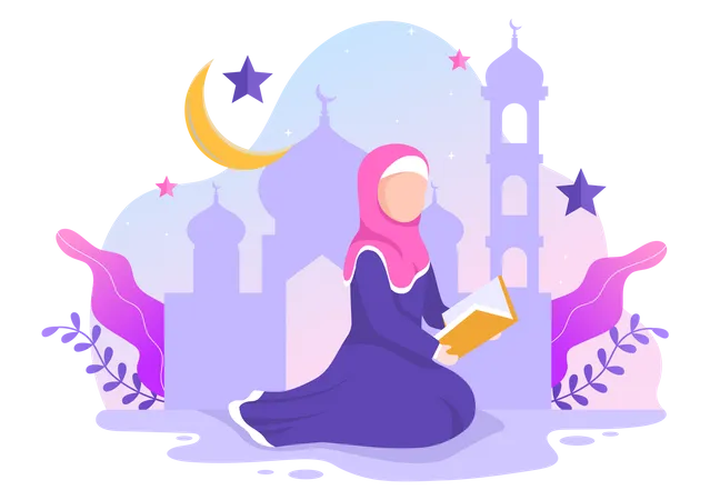 Mujer haciendo la oración del Ramadán  Ilustración