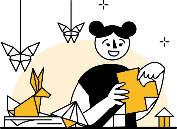 Mujer haciendo origami  Ilustración