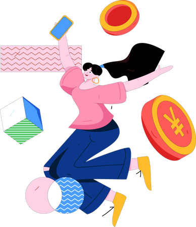 Mujer haciendo pago de facturas en línea  Ilustración