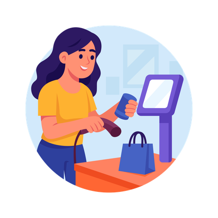 Mujer realizando el pago en caja  Ilustración
