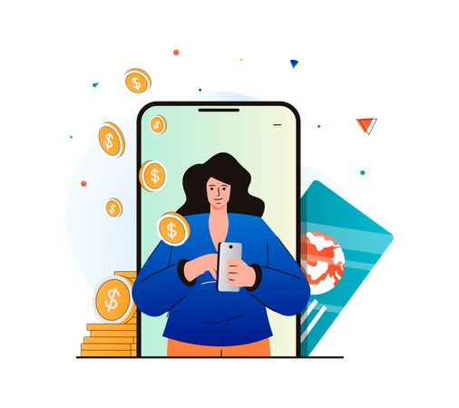 Mujer haciendo pago en línea  Ilustración