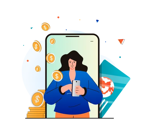 Mujer haciendo pago en línea  Ilustración