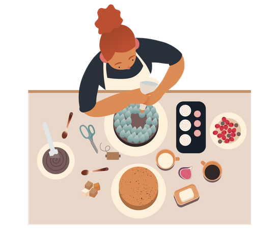 Mujer haciendo pastel  Ilustración