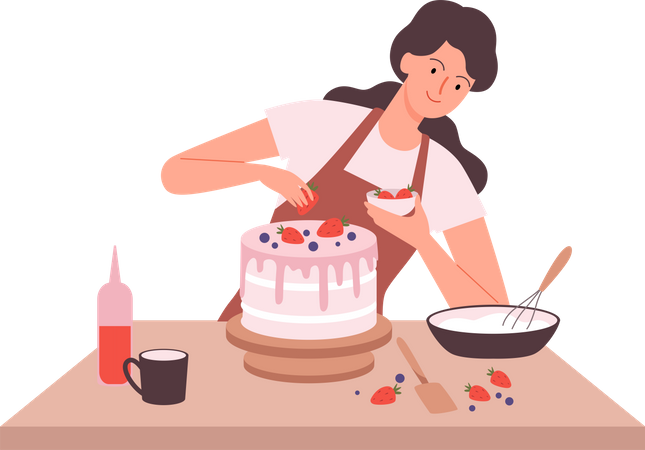 Mujer haciendo pastel  Ilustración