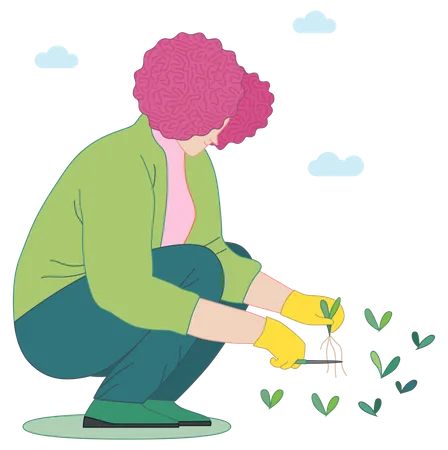 Mujer haciendo plantación  Ilustración