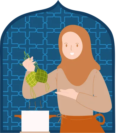 Mujer haciendo plato de Eid Fitri  Ilustración