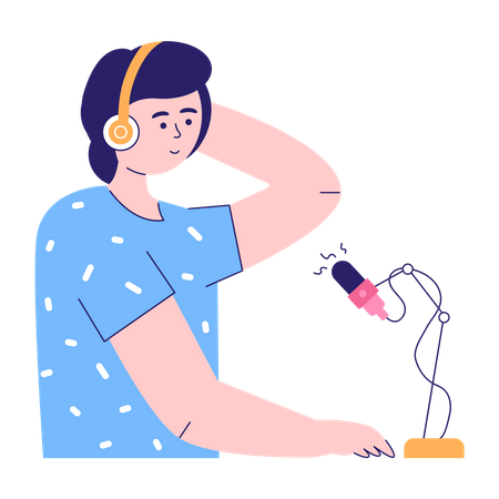 Mujer haciendo podcast  Ilustración