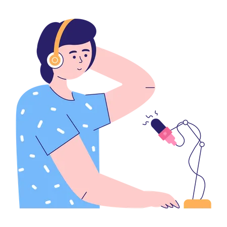 Mujer haciendo podcast  Ilustración