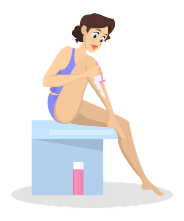 Mujer realizando procedimiento de depilación en la pierna  Ilustración