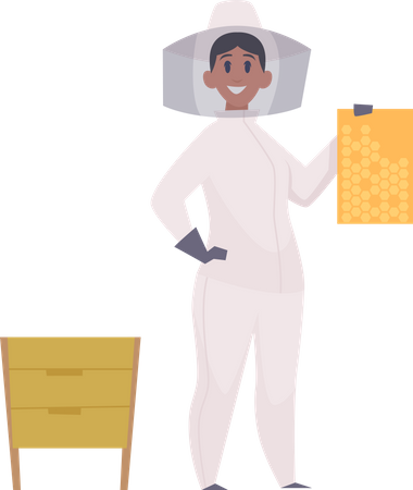 Mujer haciendo producción de miel.  Ilustración