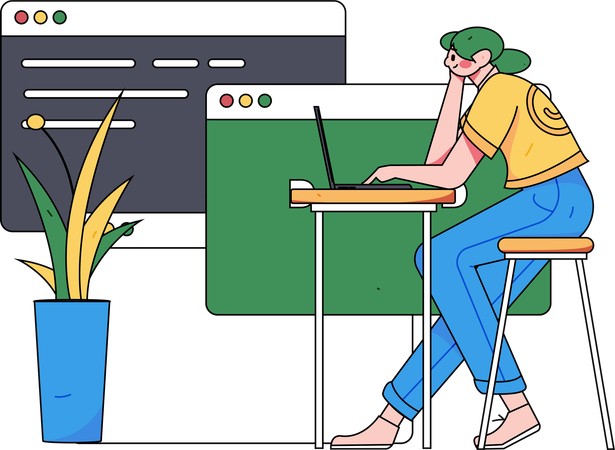 Mujer haciendo programación en línea  Ilustración