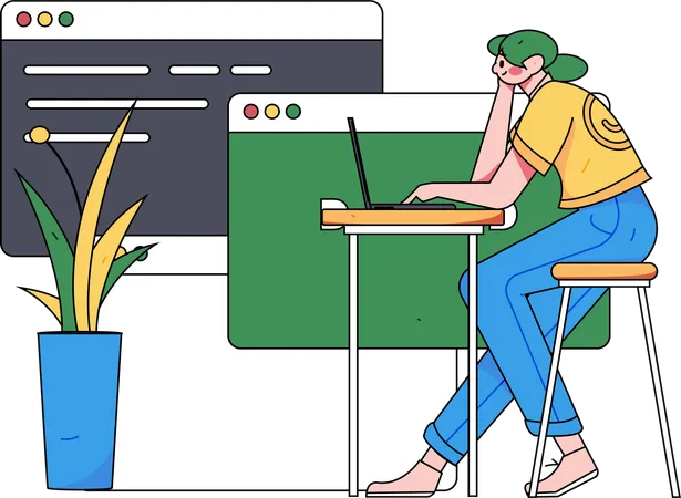 Mujer haciendo programación en línea  Ilustración