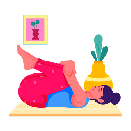 Mujer haciendo rodilla al pecho  Ilustración