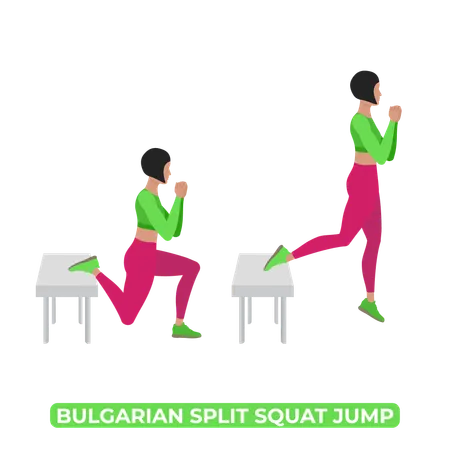 Mujer haciendo salto en cuclillas dividido búlgaro  Ilustración