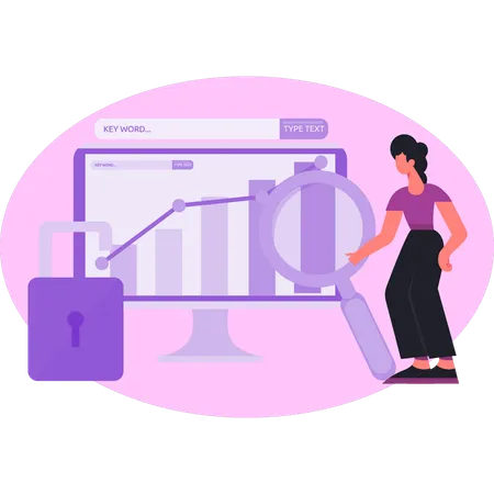 Mujer haciendo seguridad en optimización de búsqueda  Illustration