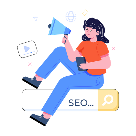 Mujer haciendo marketing SEO  Ilustración