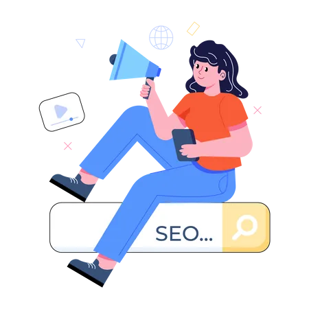 Mujer haciendo marketing SEO  Ilustración