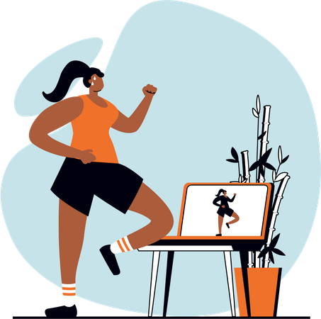 Mujer haciendo sesión de entrenamiento en línea  Ilustración