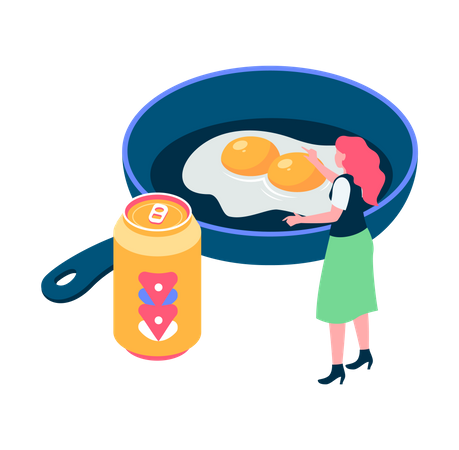 Mujer haciendo tortilla de huevo  Ilustración