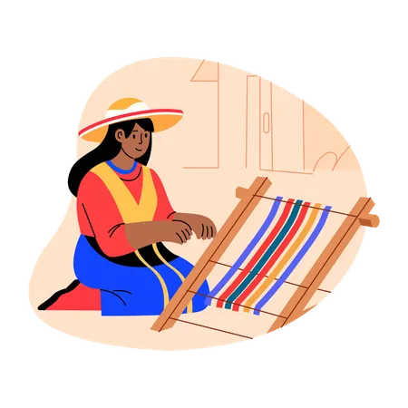 Mujer realizando labores de bordado  Illustration