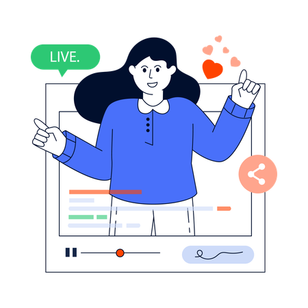 Mujer haciendo transmisión en vivo  Ilustración
