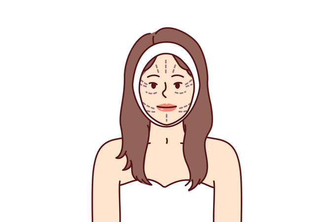 Mujer haciendo tratamiento facial  Ilustración