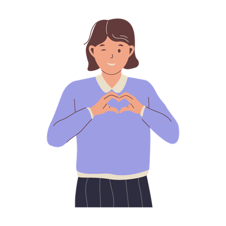 Mujer haciendo un gesto de corazón con la mano  Illustration