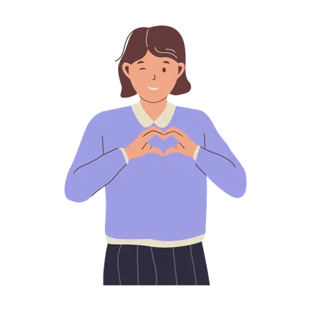 Mujer haciendo un gesto de corazón con la mano  Illustration