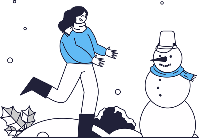 Mujer haciendo un muñeco de nieve  Ilustración
