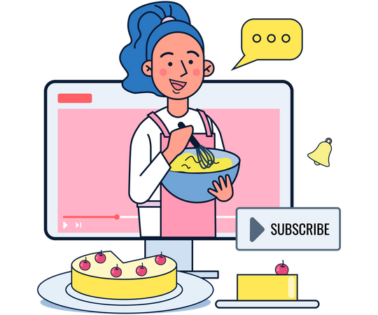 Mujer haciendo vídeo tutorial de cocina  Ilustración