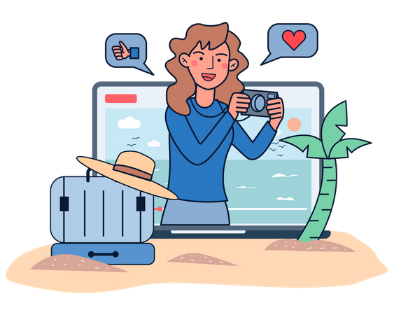 Mujer haciendo vlog de viajes  Ilustración