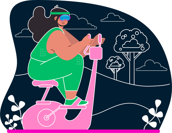 Mujer haciendo ciclismo VR  Ilustración