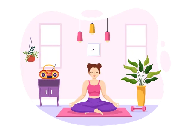 Mujer haciendo yoga  Ilustración