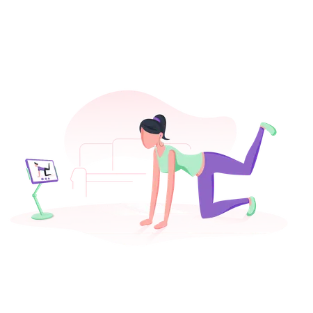 Mujer haciendo yoga a través de ipad  Ilustración