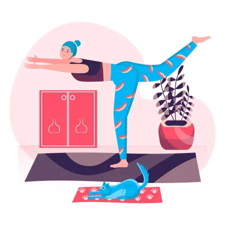 Mujer haciendo asanas de yoga  Ilustración