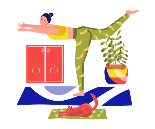 Mujer haciendo asanas de yoga  Ilustración