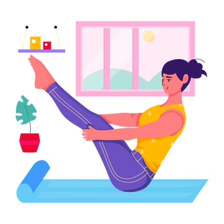 Mujer haciendo yoga en barco  Ilustración