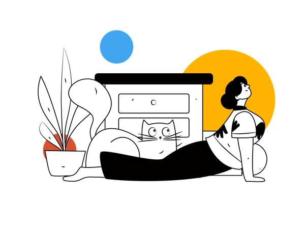 Mujer haciendo yoga en casa  Ilustración