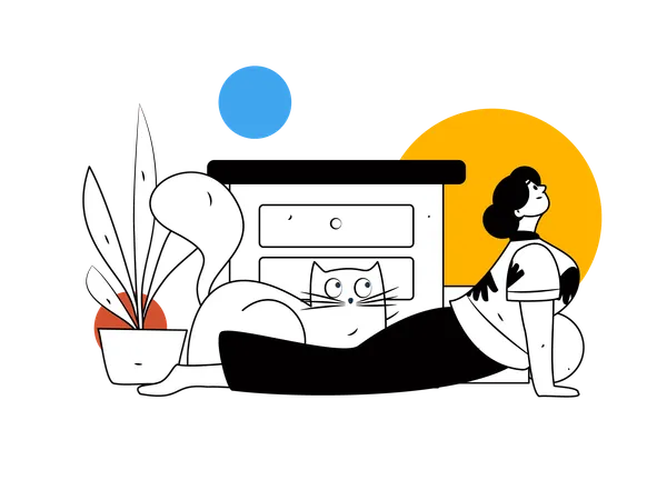 Mujer haciendo yoga en casa  Ilustración