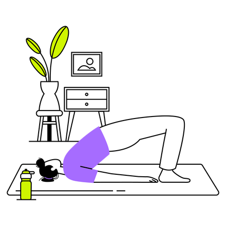 Mujer haciendo yoga en casa  Ilustración