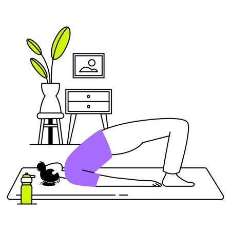 Mujer haciendo yoga en casa  Ilustración