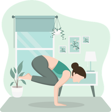 Mujer haciendo yoga en casa  Ilustración