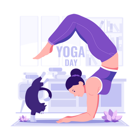 Mujer haciendo yoga en casa  Ilustración