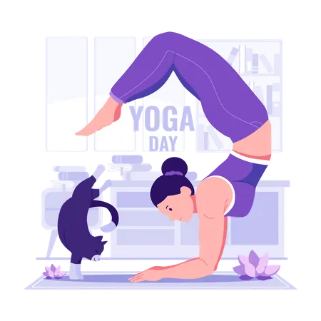 Mujer Haciendo Yoga En Casa Ilustracion Plana Ilustración